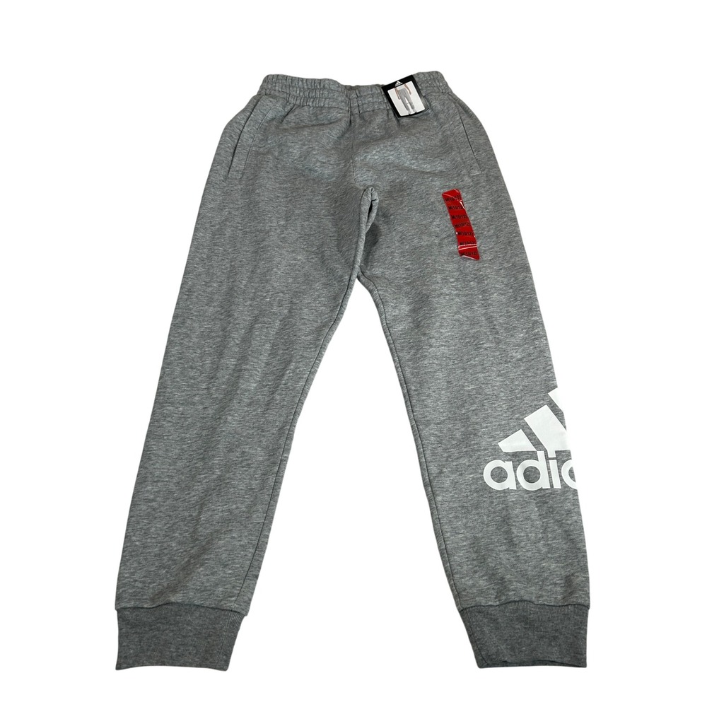 Adidas Boys Gray Fleece Jogger Sweatpants Size Medium 10-12 Graphic Logo NWT